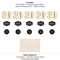 Adult 30th Birthday - Gold - Birthday Party Centerpiece Sticks - Table Toppers - Set of 15