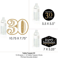 Adult 30th Birthday - Gold - Birthday Party Centerpiece Sticks - Table Toppers - Set of 15
