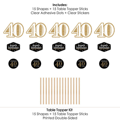 Adult 40th Birthday - Gold - Birthday Party Centerpiece Sticks - Table Toppers - Set of 15