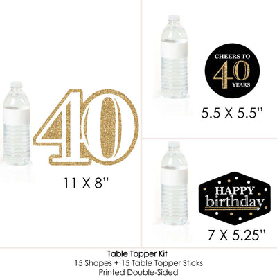 Adult 40th Birthday - Gold - Birthday Party Centerpiece Sticks - Table Toppers - Set of 15