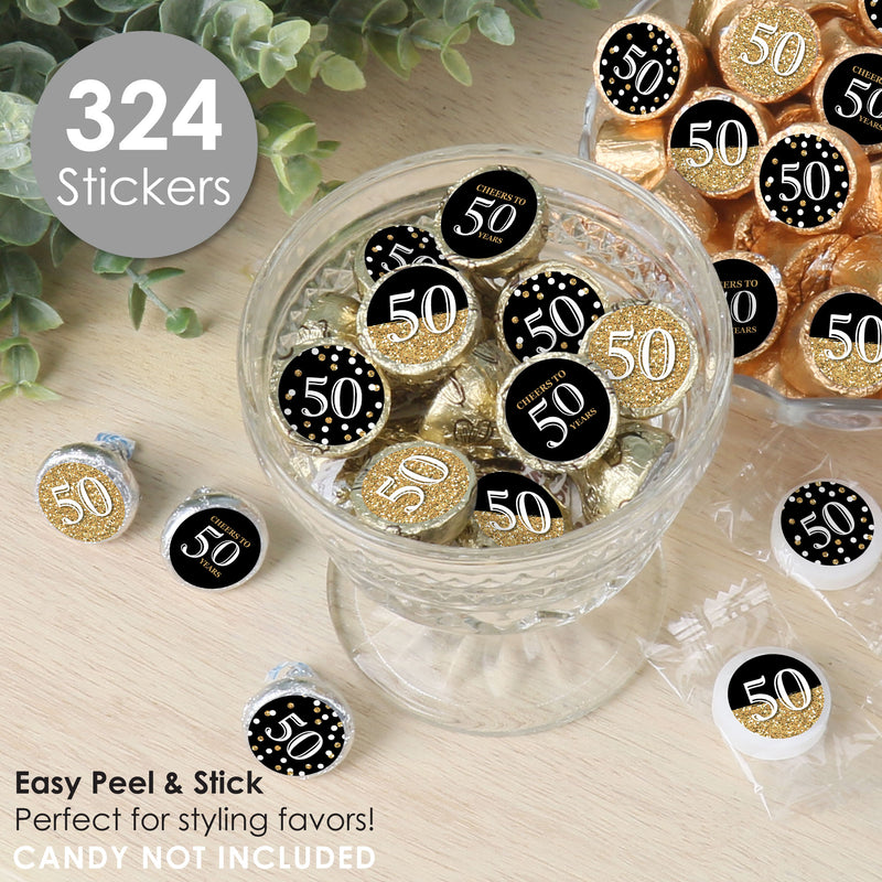 Adult 50th Birthday - Gold - Birthday Party Small Round Candy Stickers - Party Favor Labels - 324 Count