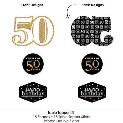 Adult 50th Birthday - Gold - Birthday Party Centerpiece Sticks - Table Toppers - Set of 15