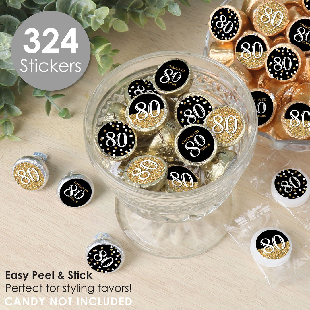 Adult 80th Birthday - Gold - Birthday Party Small Round Candy Stickers - Party Favor Labels - 324 Count
