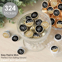 Adult 80th Birthday - Gold - Birthday Party Small Round Candy Stickers - Party Favor Labels - 324 Count