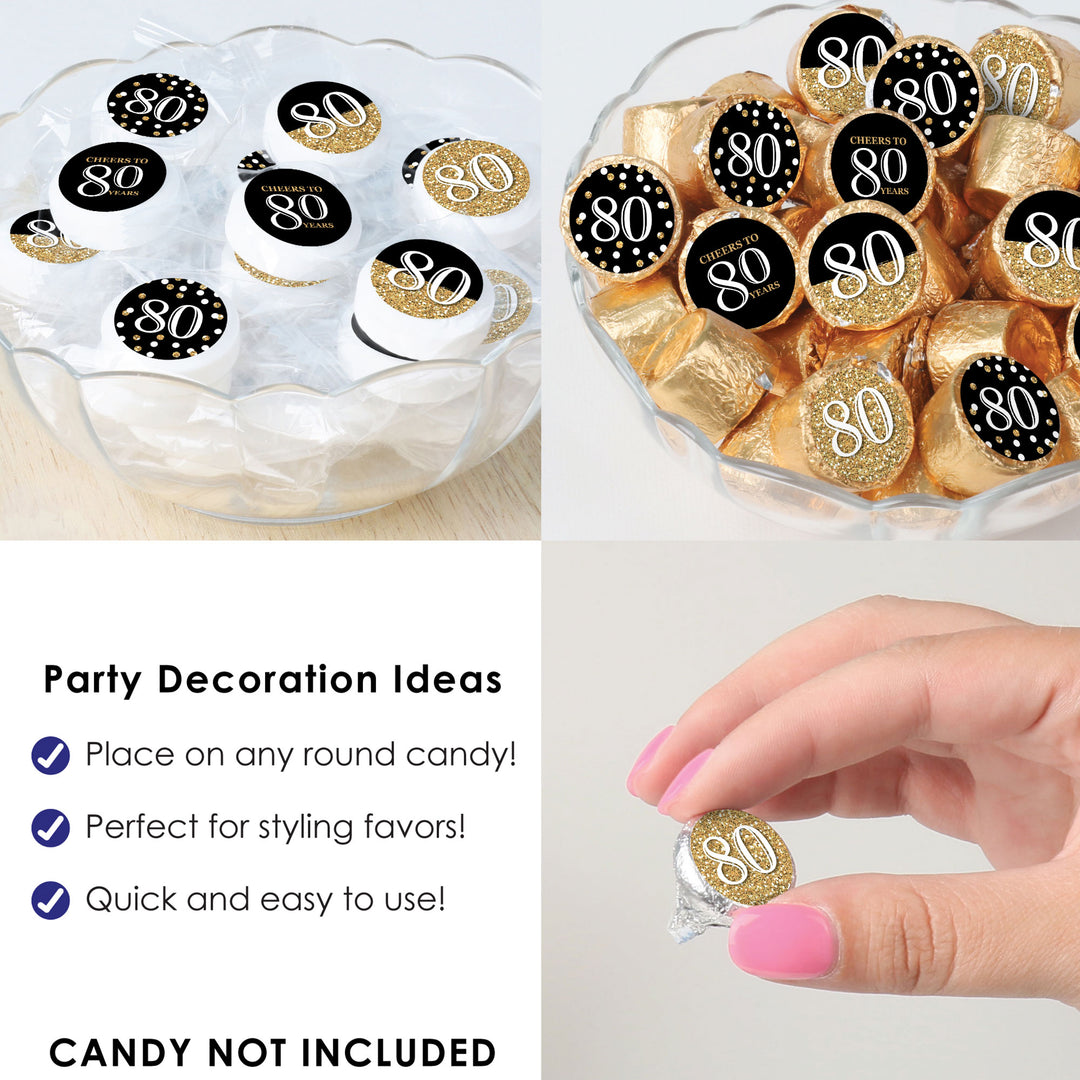 Adult 80th Birthday - Gold - Birthday Party Small Round Candy Stickers - Party Favor Labels - 324 Count