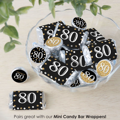 Adult 80th Birthday - Gold - Birthday Party Small Round Candy Stickers - Party Favor Labels - 324 Count