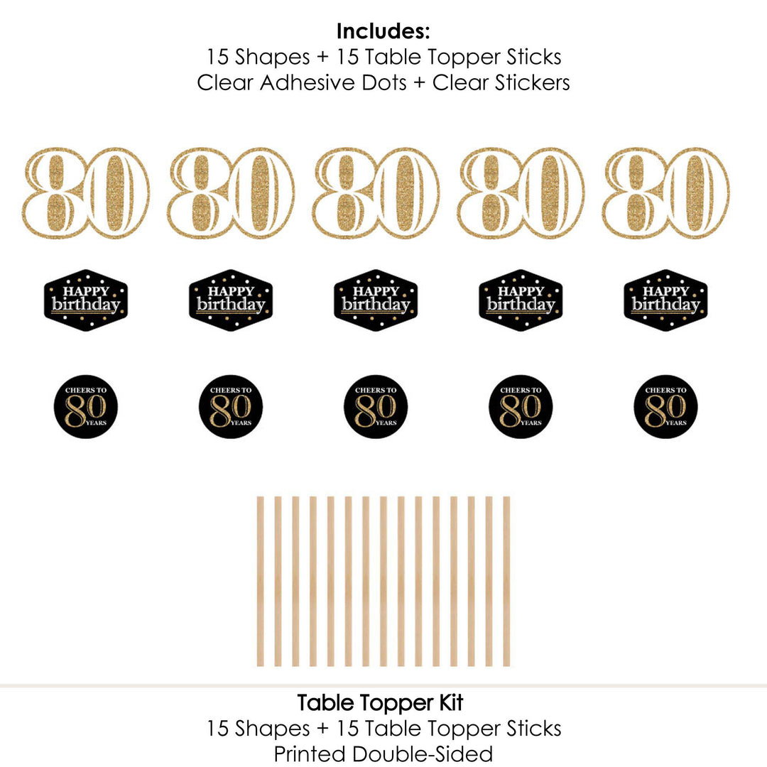 Adult 80th Birthday - Gold - Birthday Party Centerpiece Sticks - Table Toppers - Set of 15