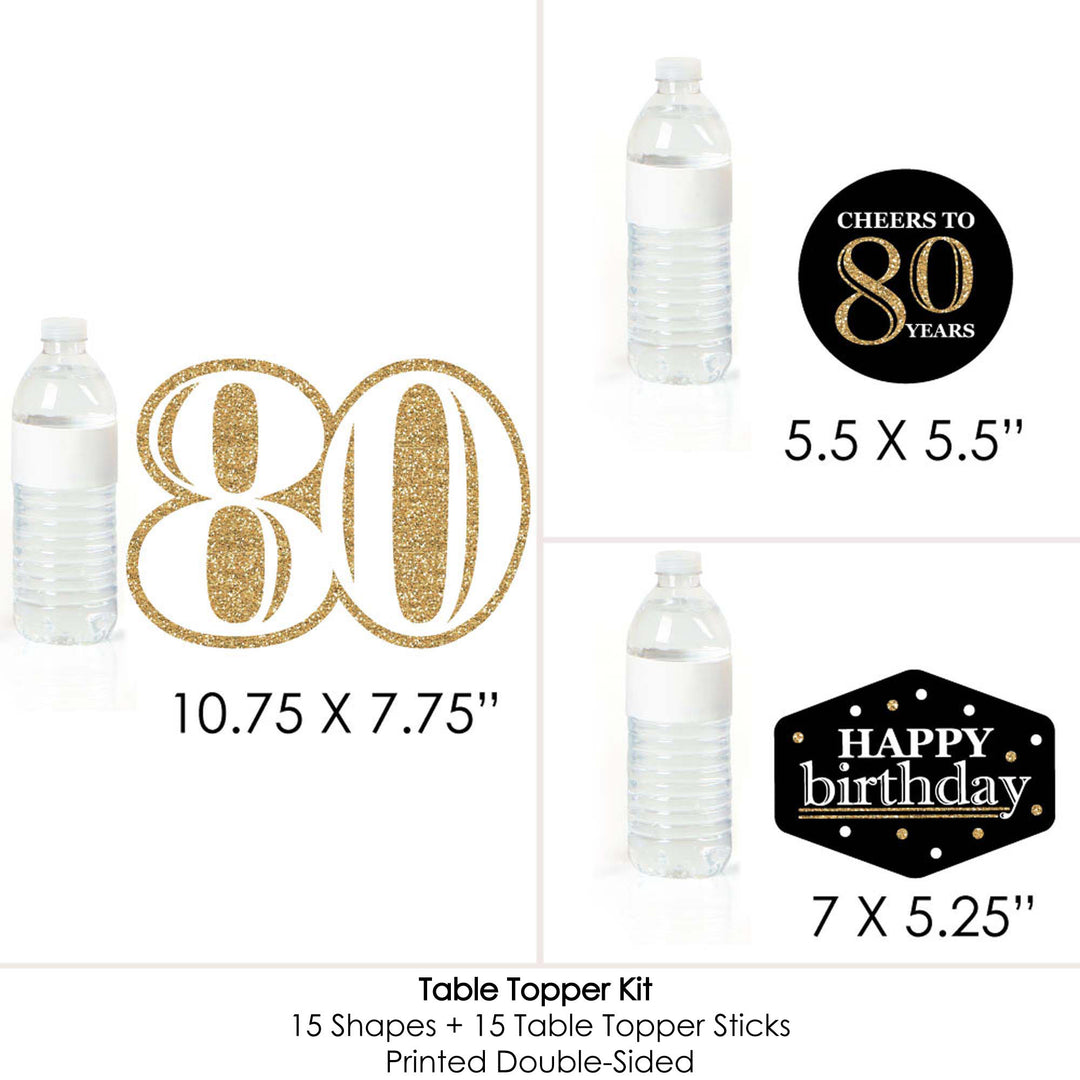Adult 80th Birthday - Gold - Birthday Party Centerpiece Sticks - Table Toppers - Set of 15