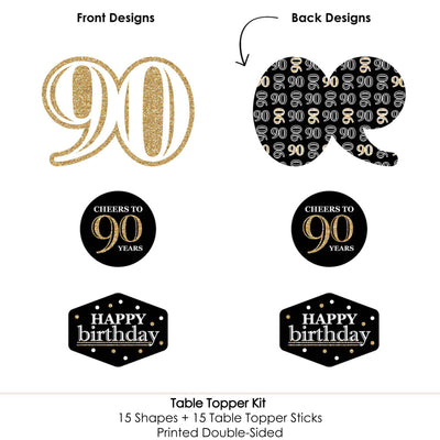 Adult 90th Birthday - Gold - Birthday Party Centerpiece Sticks - Table Toppers - Set of 15