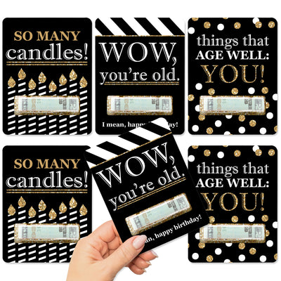 Adult Happy Birthday - Gold - DIY Assorted Birthday Party Cash Holder Gift - Funny Money Cards - Set of 6