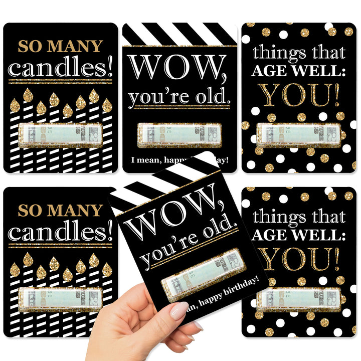 Adult Happy Birthday - Gold - DIY Assorted Birthday Party Cash Holder Gift - Funny Money Cards - Set of 6 | BigDotOfHappiness.com – Big Dot of Happiness LLC for Free Printable Birthday Money Cards