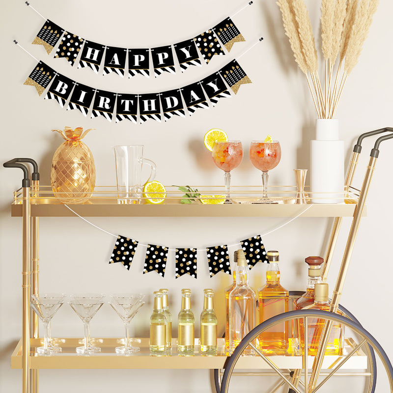 Adult Happy Birthday - Gold - Birthday Party Mini Pennant Banner - Happy Birthday