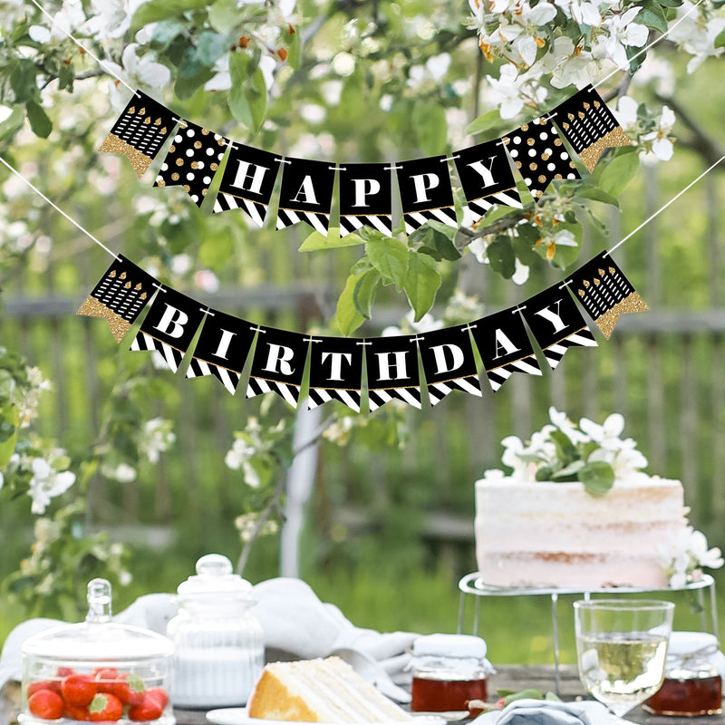 Adult Happy Birthday - Gold - Birthday Party Mini Pennant Banner - Happy Birthday