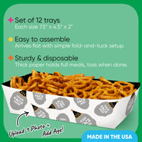 Custom Face Black & Gold Paper Food Trays - 12 Ct