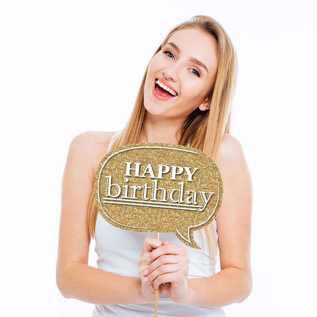 Adult Happy Birthday - Gold - Birthday Party Photo Booth Props Kit - 20 Count