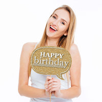 Adult Happy Birthday - Gold - Birthday Party Photo Booth Props Kit - 20 Count