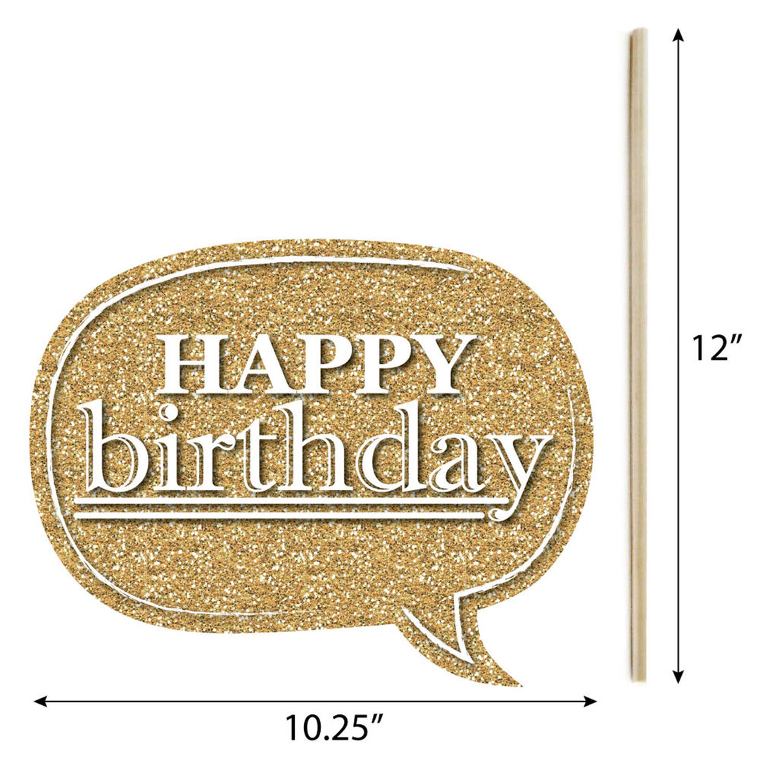 Adult Happy Birthday - Gold - Birthday Party Photo Booth Props Kit - 20 Count