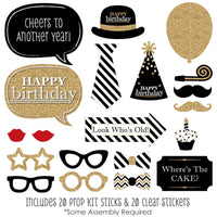Adult Happy Birthday - Gold - Birthday Party Photo Booth Props Kit - 20 Count