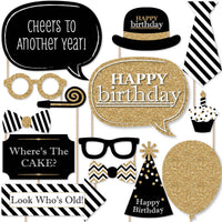 Adult Happy Birthday - Gold - Birthday Party Photo Booth Props Kit - 20 Count