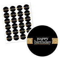 Adult Happy Birthday - Gold - Personalized Birthday Party Circle Sticker Labels - 24 ct