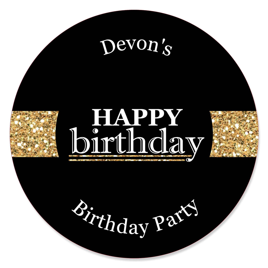 Adult Happy Birthday - Gold - Personalized Birthday Party Circle Sticker Labels - 24 ct