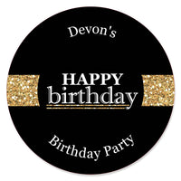 Adult Happy Birthday - Gold - Personalized Birthday Party Circle Sticker Labels - 24 ct