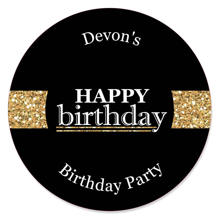 Adult Happy Birthday - Gold - Personalized Birthday Party Circle Sticker Labels - 24 ct