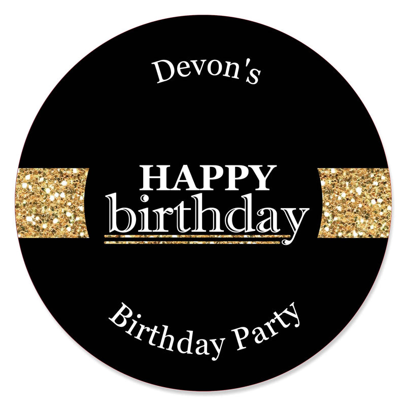 Adult Happy Birthday - Gold - Personalized Birthday Party Circle Sticker Labels - 24 ct