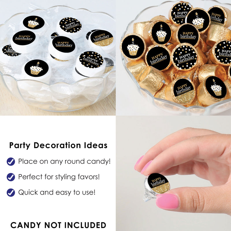 Adult Happy Birthday - Gold - Birthday Party Small Round Candy Stickers - Party Favor Labels - 324 Count