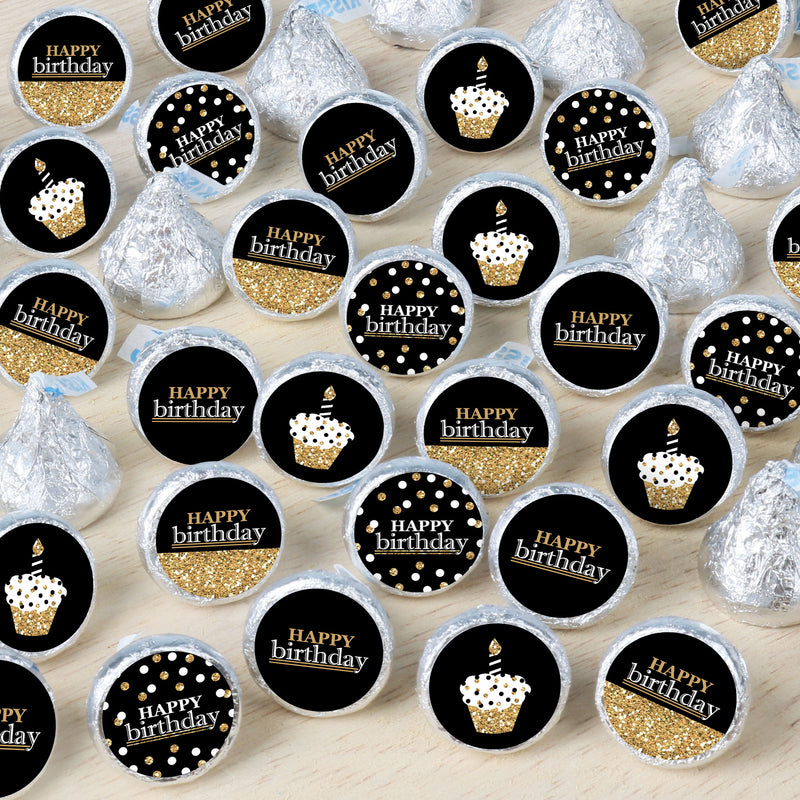 Adult Happy Birthday - Gold - Birthday Party Small Round Candy Stickers - Party Favor Labels - 324 Count