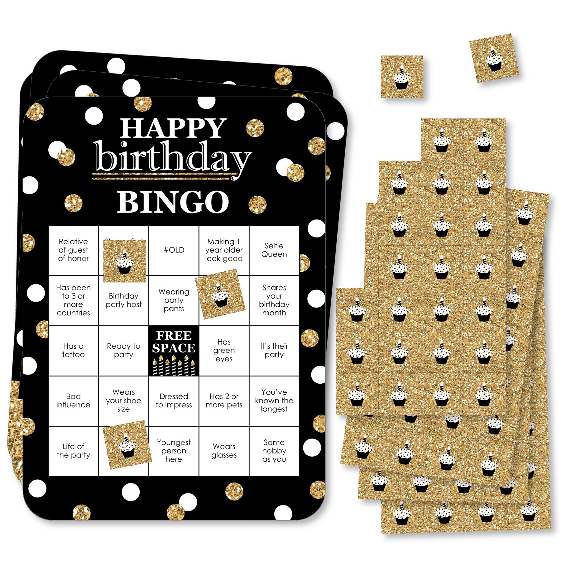 Adult Happy Birthday - Gold - Find the Guest Bingo Cards and Markers - Birthday Party Bingo Game - Set of 18 | BigDotOfHappiness.com – Big Dot of Happiness LLC adult-happy-birthday-gold-find-the-guest-bingo-cards-and-markers-birthday-party-bingo-game-set-of-18-bigdotofhappiness-com-big-dot-of-happiness-llc