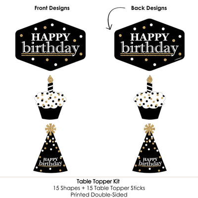 Adult Happy Birthday - Gold - Birthday Party Centerpiece Sticks - Table Toppers - Set of 15