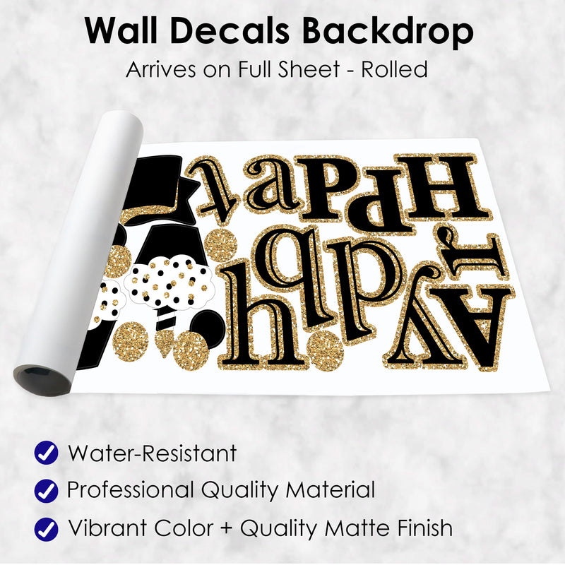 Adult Happy Birthday - Gold - Personalized Peel and Stick Birthday Party Decoration - Wall Decals Backdrop