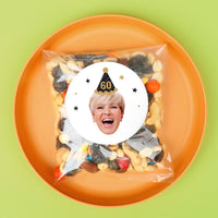 Custom Face Stickers & Clear Cookie Bags - Black & Gold Birthday