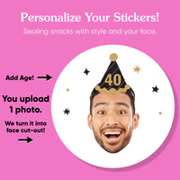 Custom Face Stickers & Clear Cookie Bags - Black & Gold Birthday