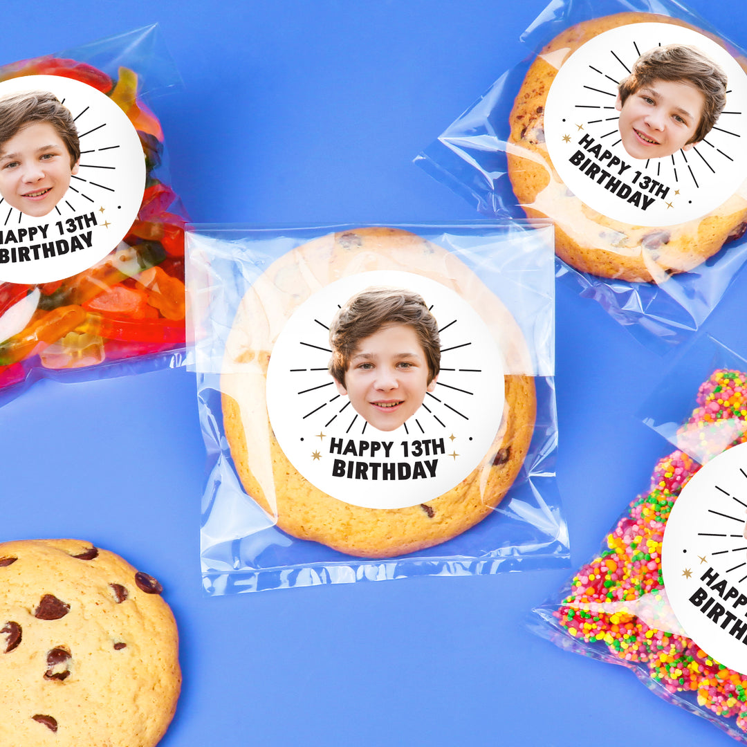 Custom Face Stickers & Clear Cookie Bags - Happy Birthday