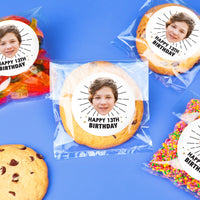 Custom Face Stickers & Clear Cookie Bags - Happy Birthday