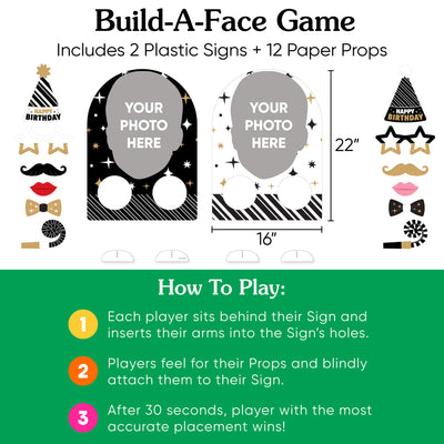 Custom Photo Adult Happy Birthday - Gold - Fun Face Birthday Party Activity - 2 Player Build-A-Face Party Game