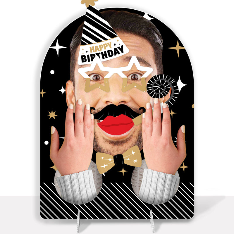 Custom Photo Adult Happy Birthday - Gold - Fun Face Birthday Party Activity - 2 Player Build-A-Face Party Game