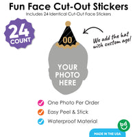 Custom Photo Adult Birthday Fun Face Cut-Out Stickers - Set of 24