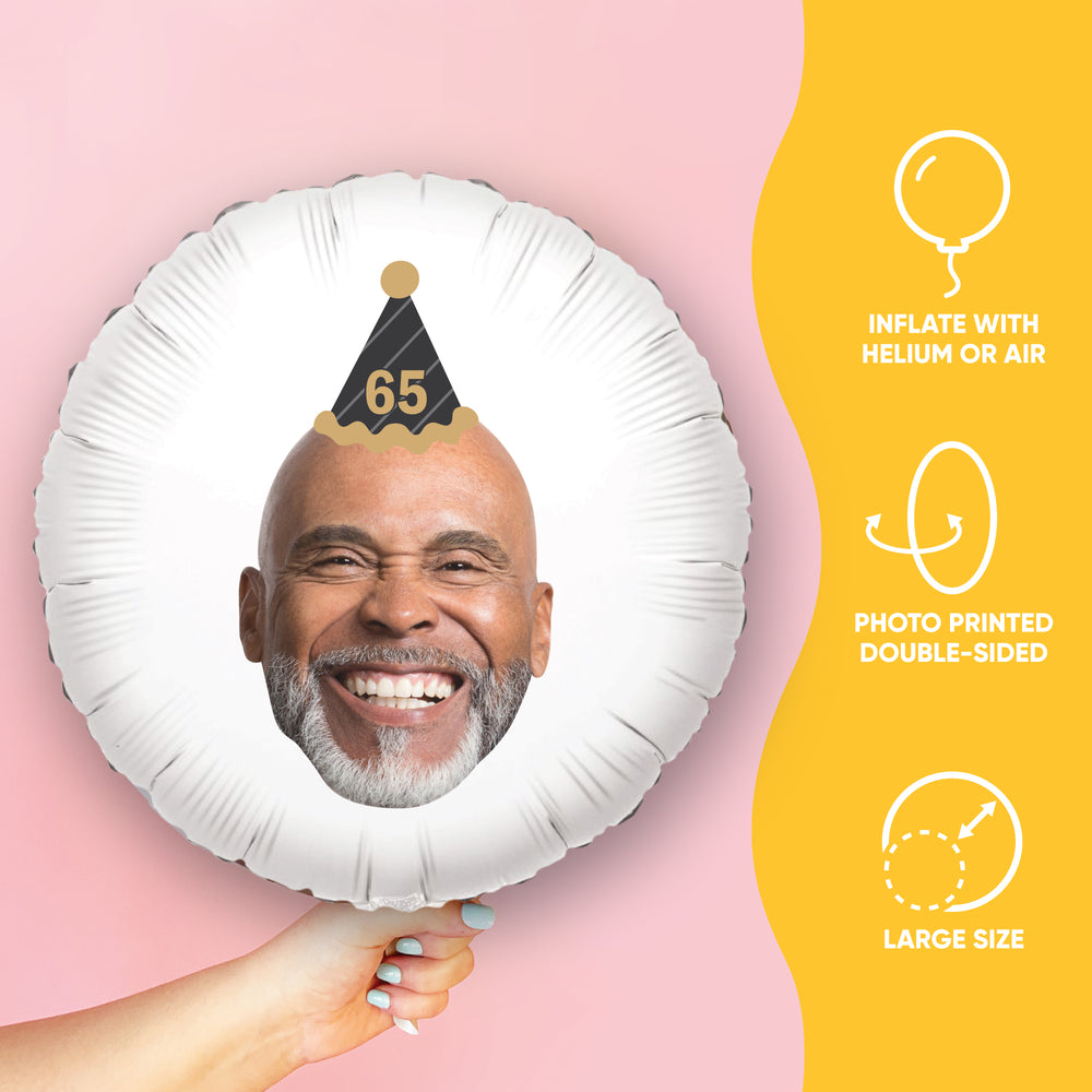 Personalized Adult Happy Birthday Black & Gold Fun Face Photo Balloon