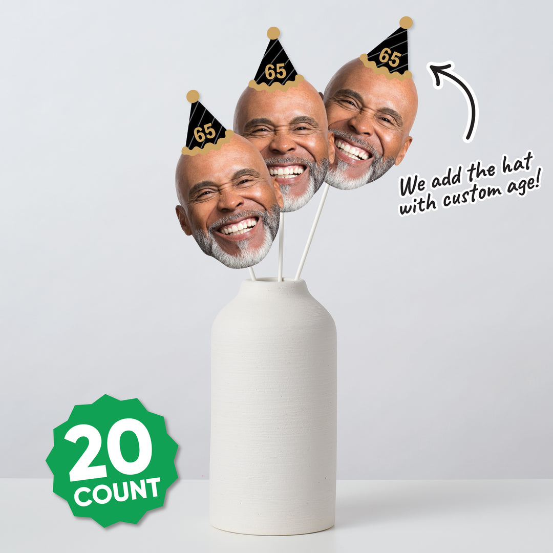 Custom Fun Face Black & Gold Birthday Hat Essentials - 20 Ct