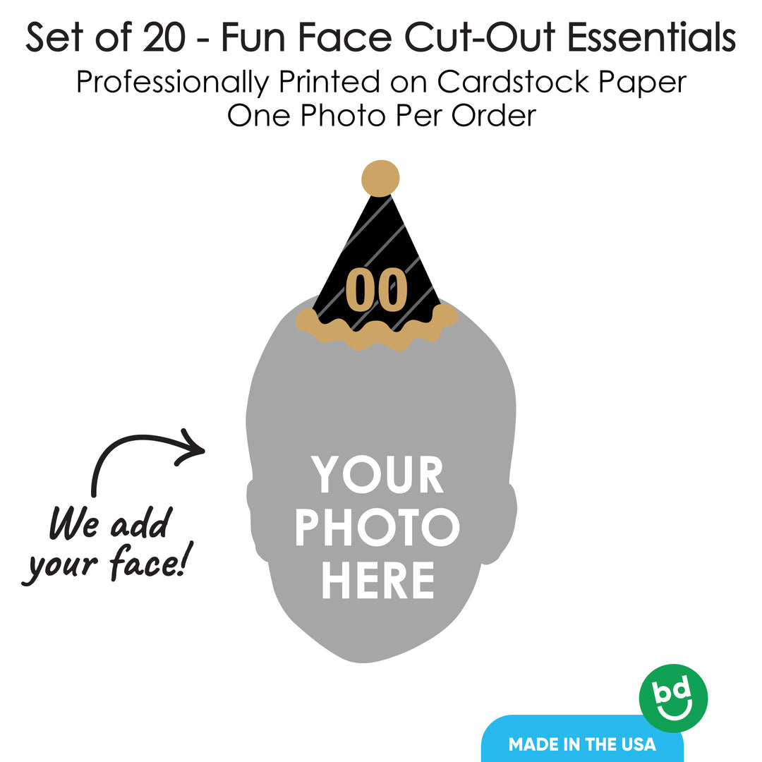 Custom Fun Face Black & Gold Birthday Hat Essentials - 20 Ct