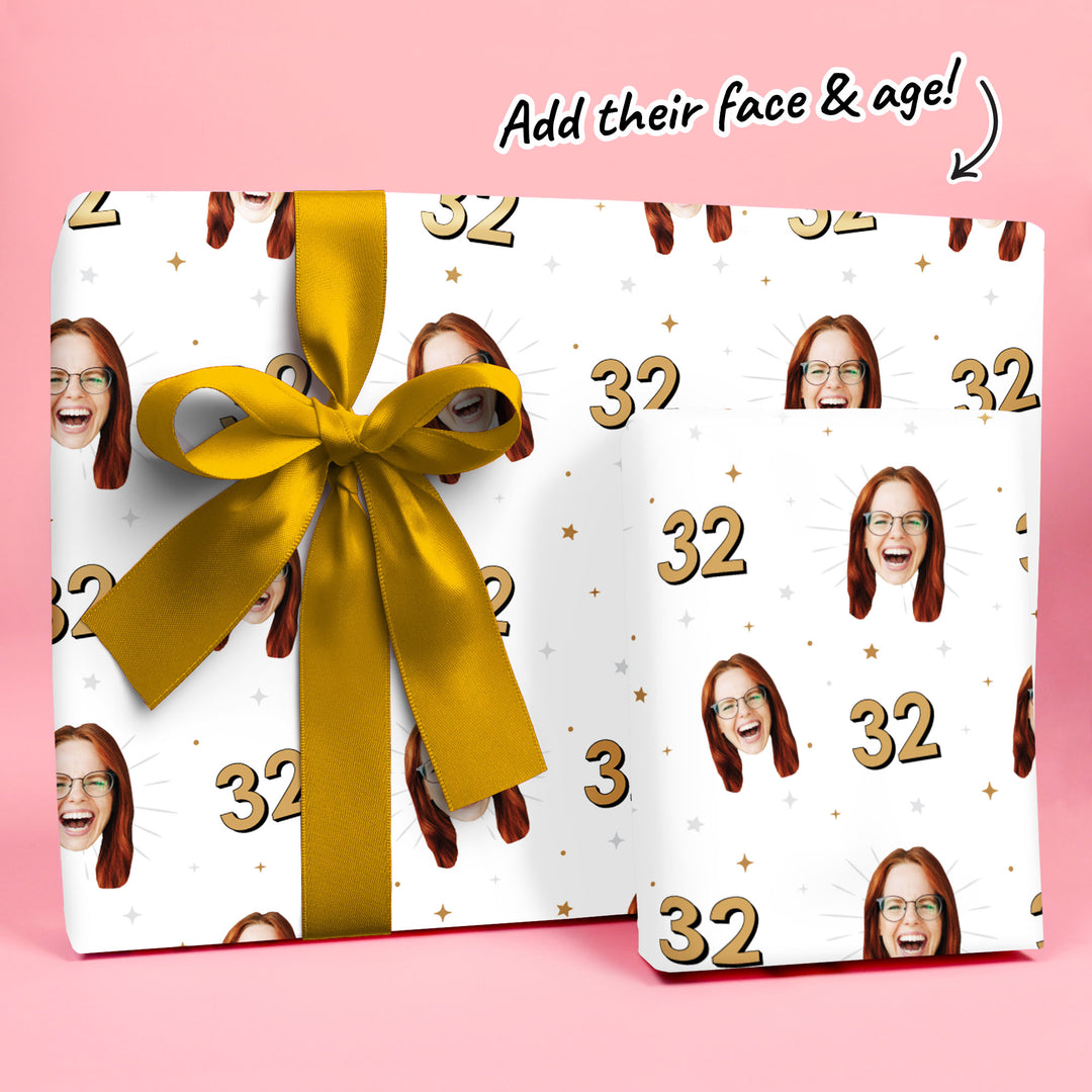 Custom Face Wrapping Paper - Black & Gold Birthday