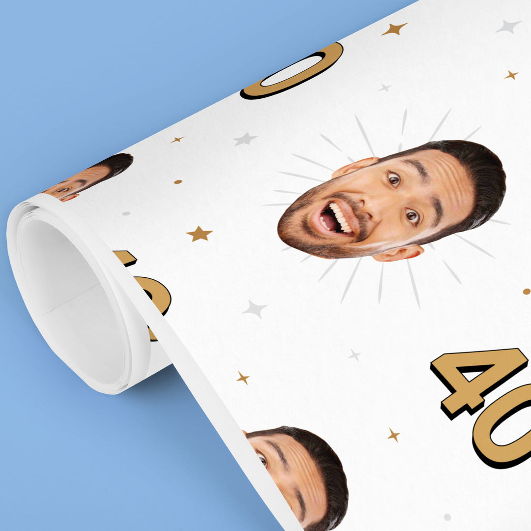 Custom Face Wrapping Paper - Black & Gold Birthday