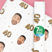 Custom Face Wrapping Paper - Black & Gold Birthday