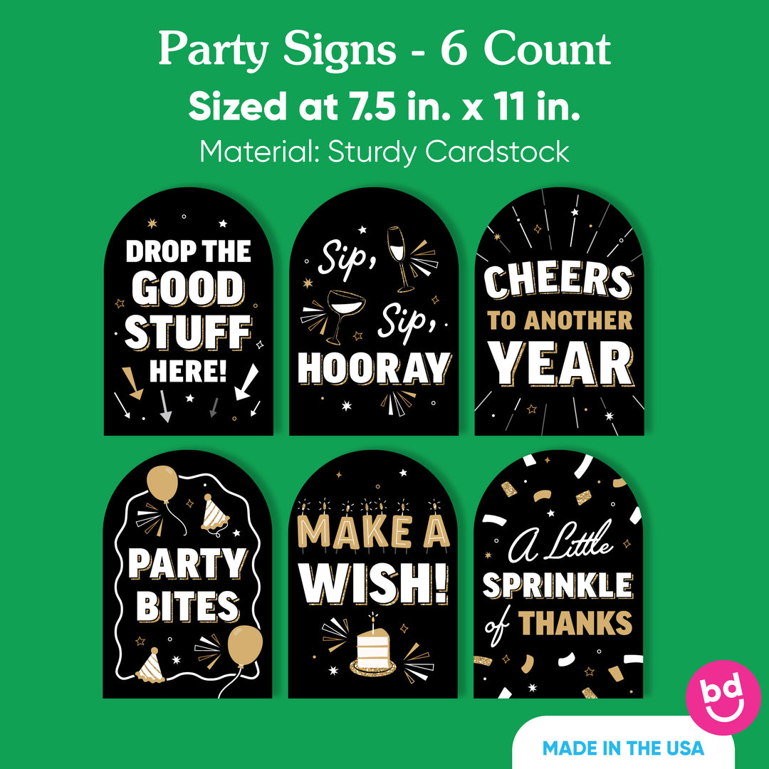 Happy Birthday Gold Party Signs Set - 6 Ct