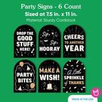 Happy Birthday Gold Party Signs Set - 6 Ct