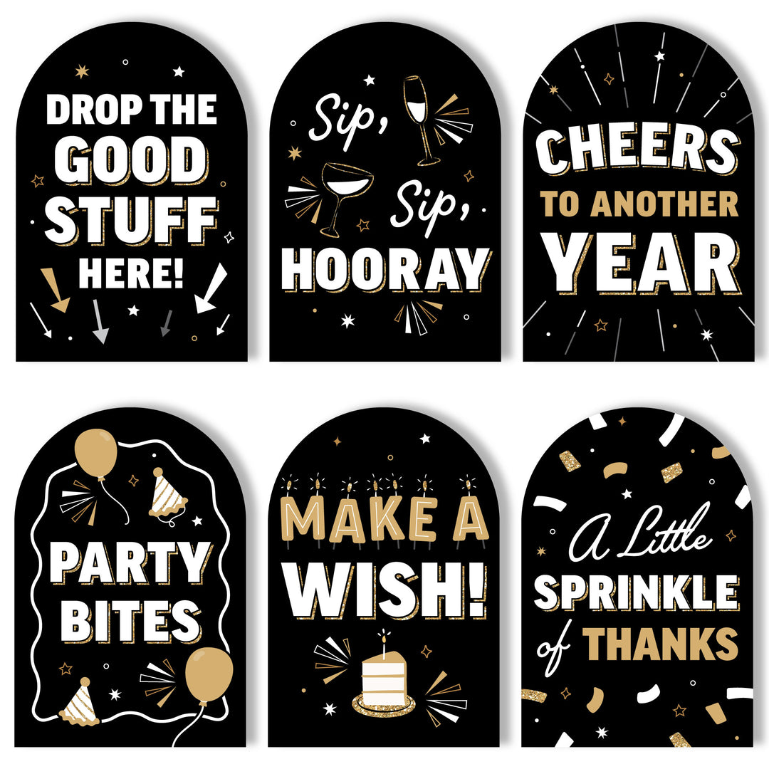 Happy Birthday Gold Party Signs Set - 6 Ct