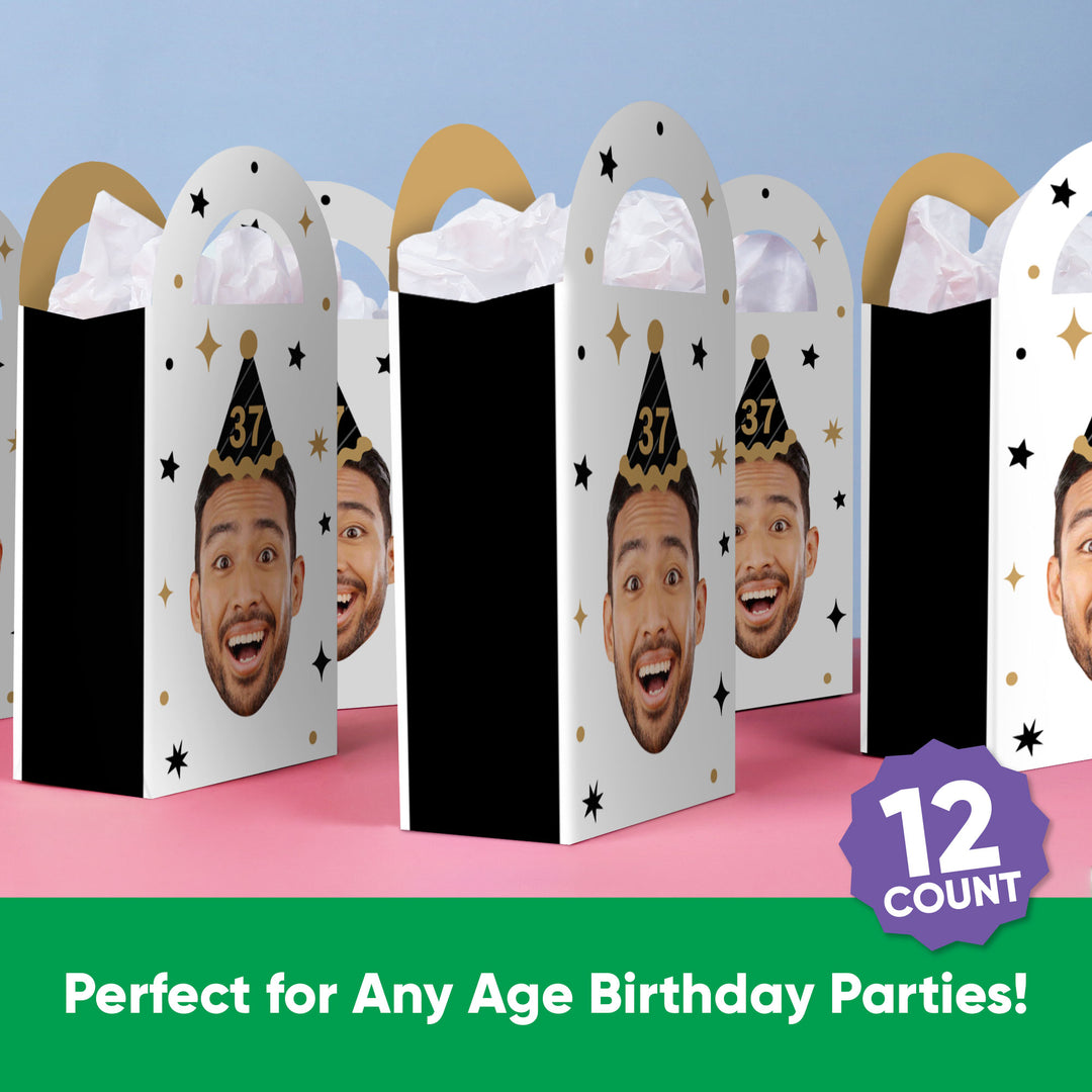 Custom Face Happy Birthday Paper Favor Bags - 12 Ct